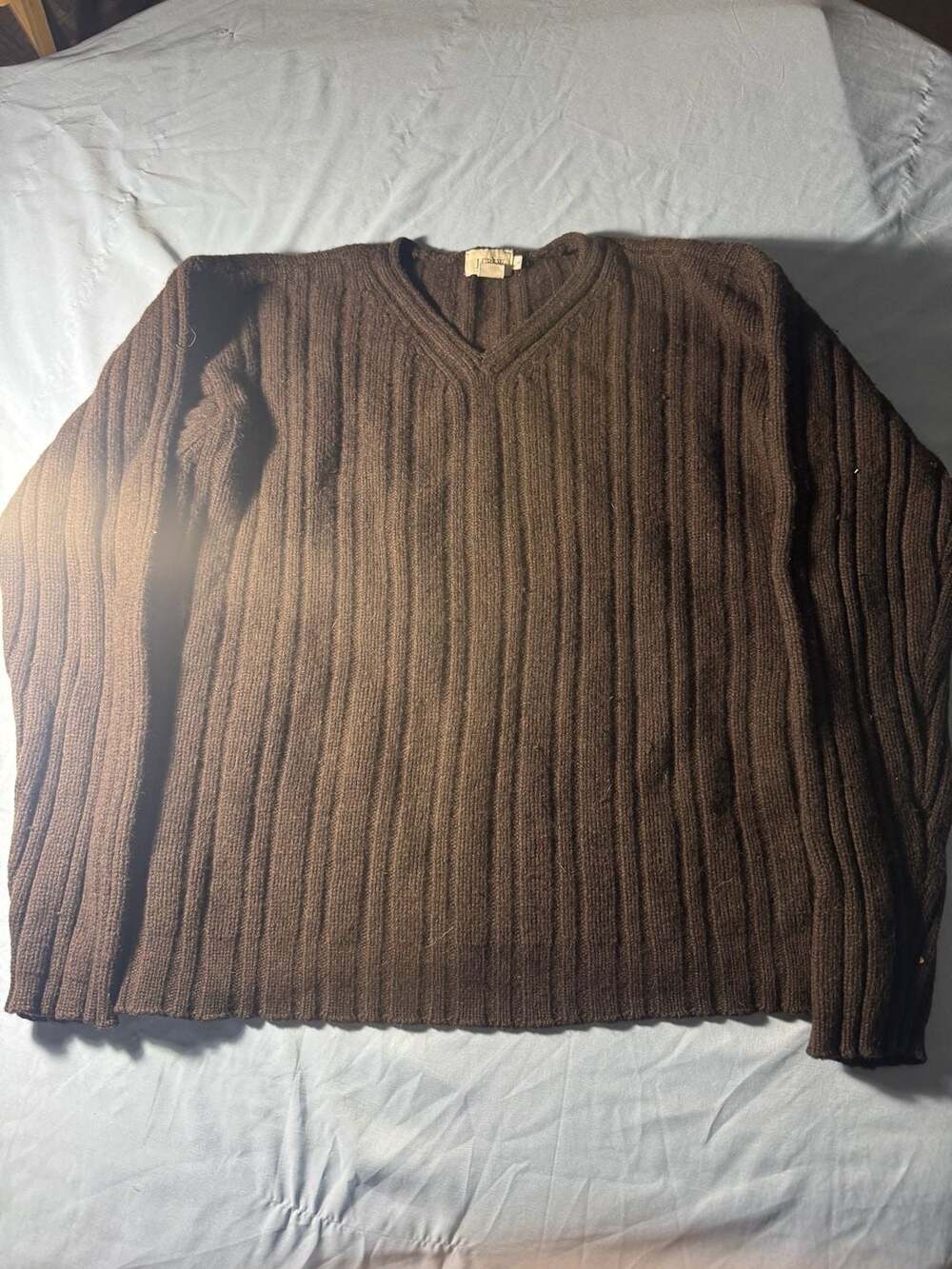 J.Crew Lambswool Ribbed V-Neck Sweater Size L Brown